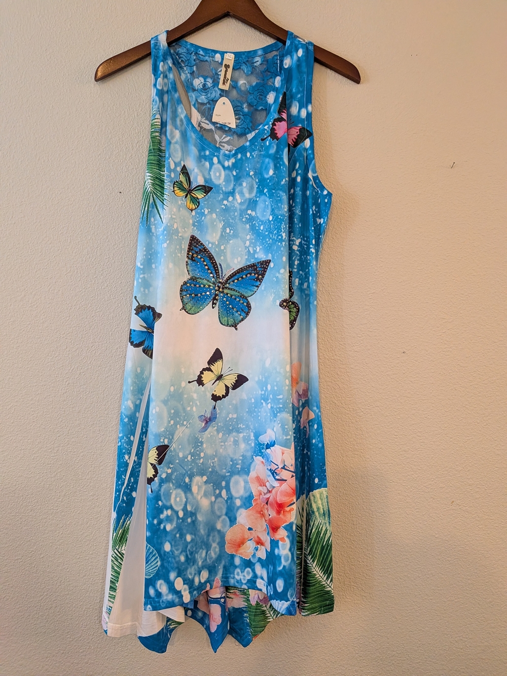 Shoreline Blue Floral Butterfly Lace Tank Dress